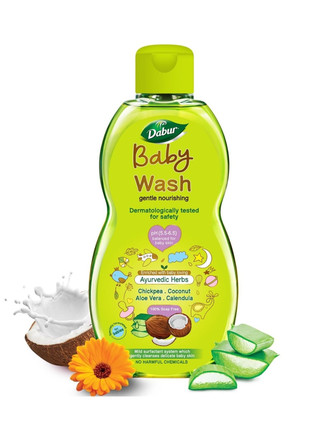 

Dabur Gentle Nourishing Tear-Free Formula Baby Wash with Aloevera - 200 ml, Lime green