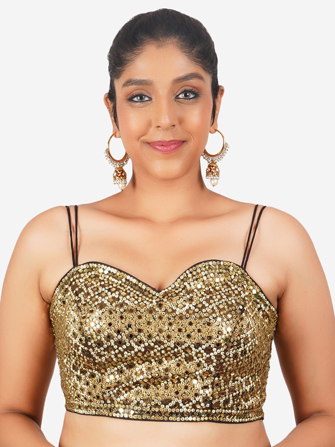 

Trendzmy Embroidered Cotton Mirror Work Saree Blouse, Black