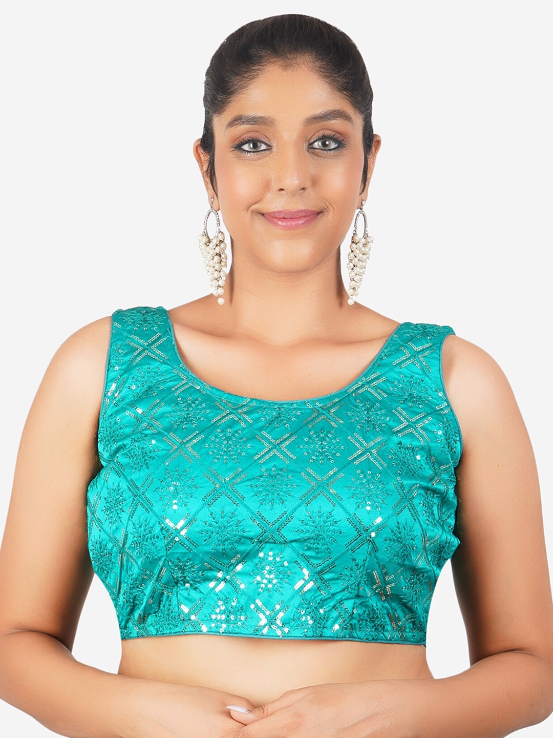 

Trendzmy Embroidered Cotton Sequinned Saree Blouse, Green