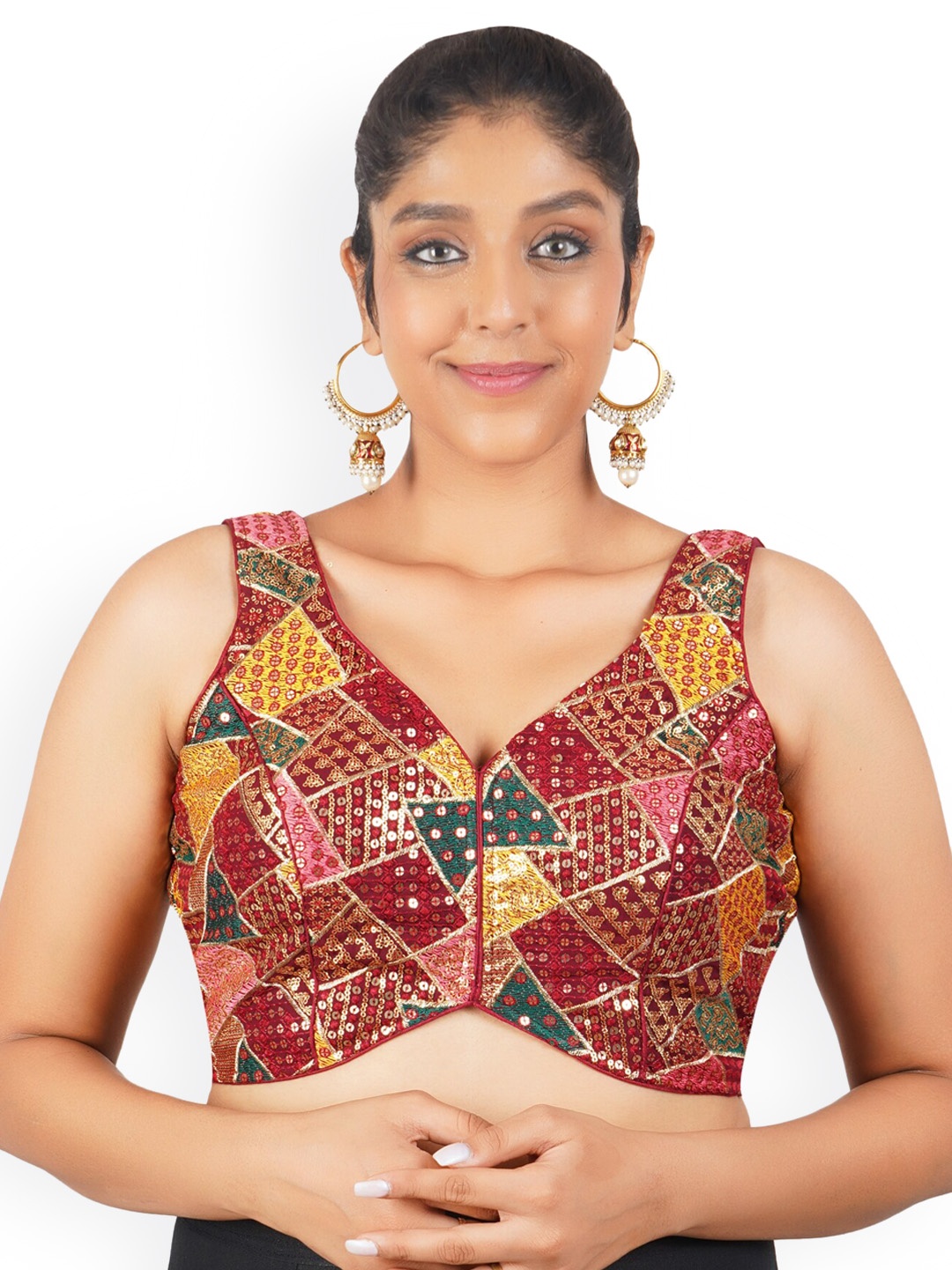 

Trendzmy Embroidered Sequinned Cotton Saree Blouse, Maroon