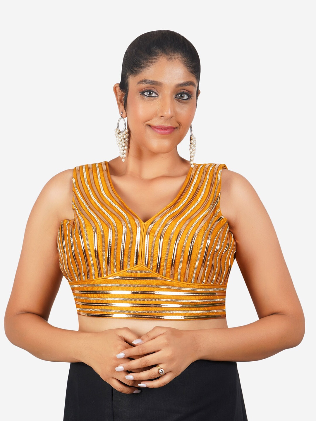 

Trendzmy Embellished Cotton Gotta Patti Saree Blouse, Yellow