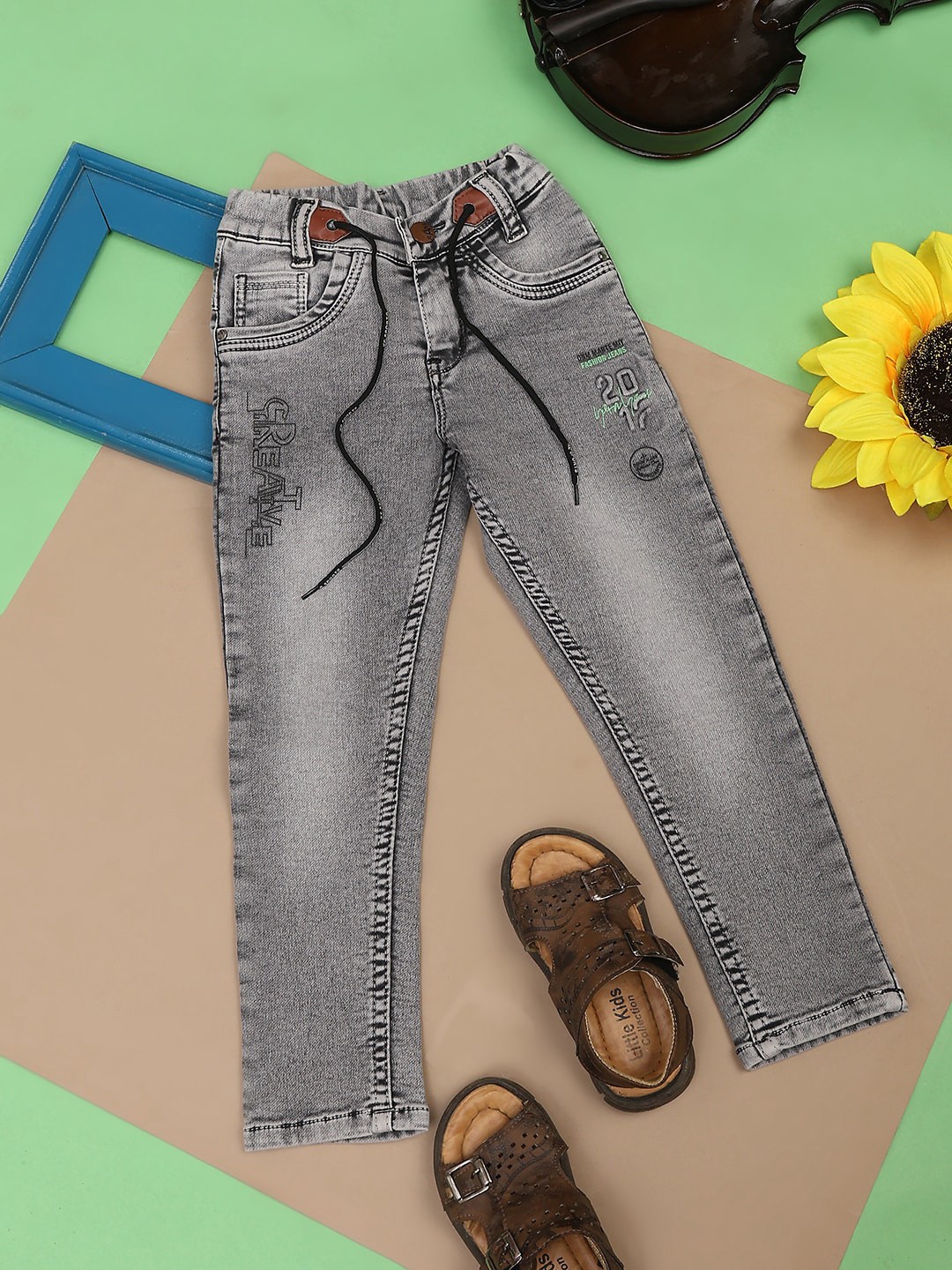 

V-Mart Boys Mid Rise Clean Look Heavy Fade Cotton Jeans, Grey