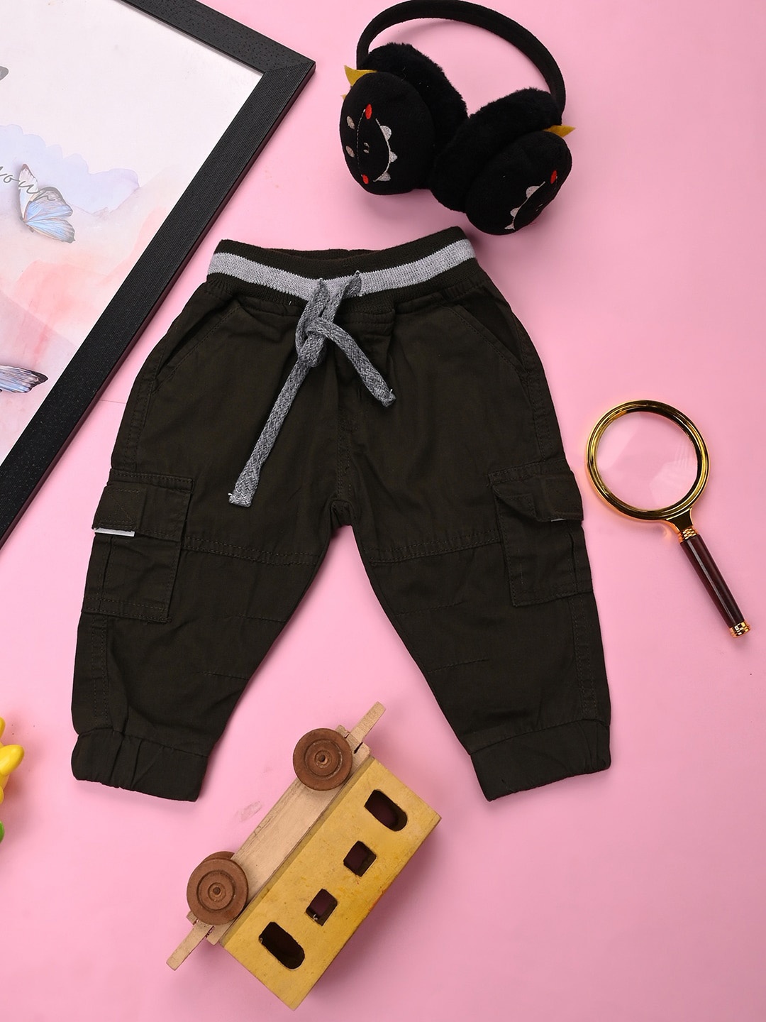 

V-Mart Infants Kids Mid Rise Slim Fit Clean Look Cotton Jeans, Olive