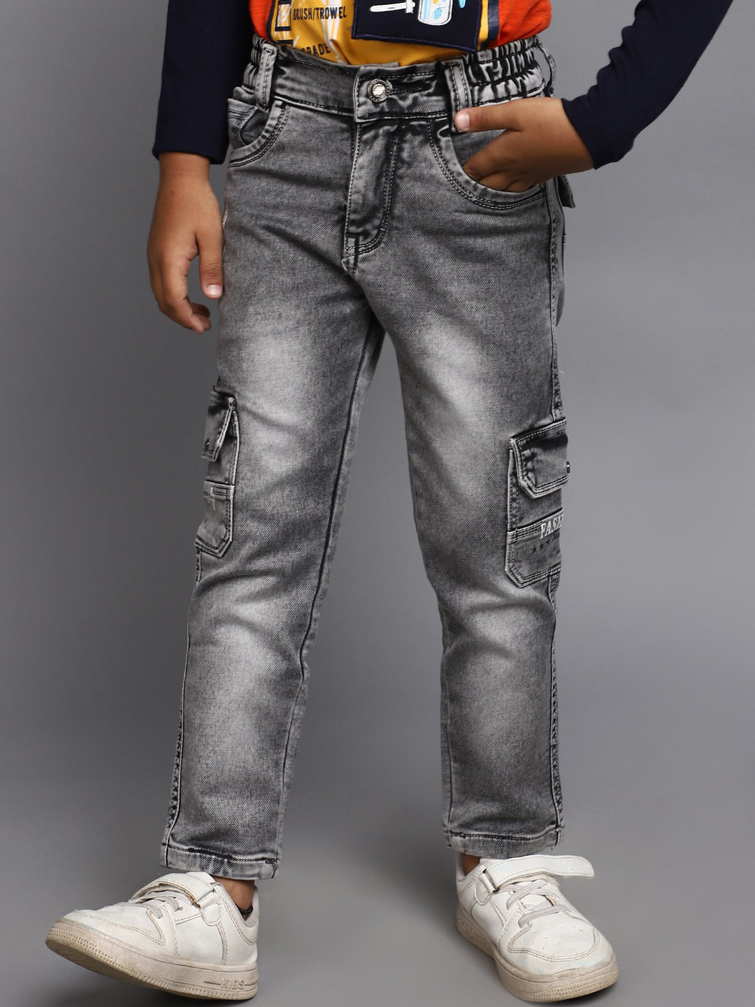 

V-Mart Boys Clean Look Heavy Fade Cotton Cargo Jeans, Grey