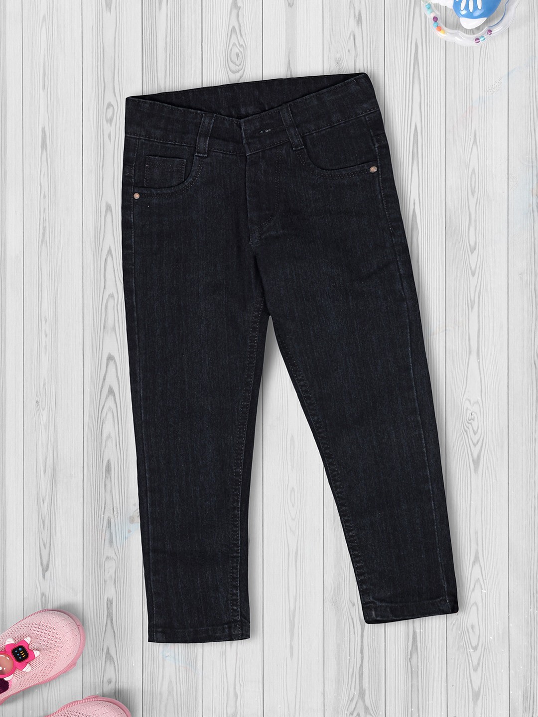 

V-Mart Boys Mid-Rise Clean Look Cotton Jeans, Black