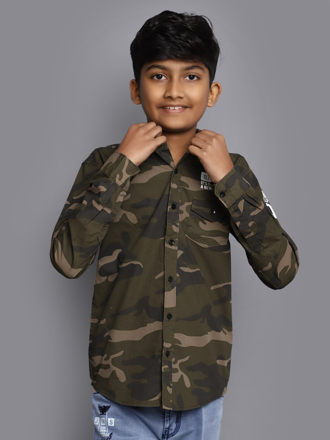 

V-Mart Boys Camouflage Printed Cotton Casual Shirt, Green