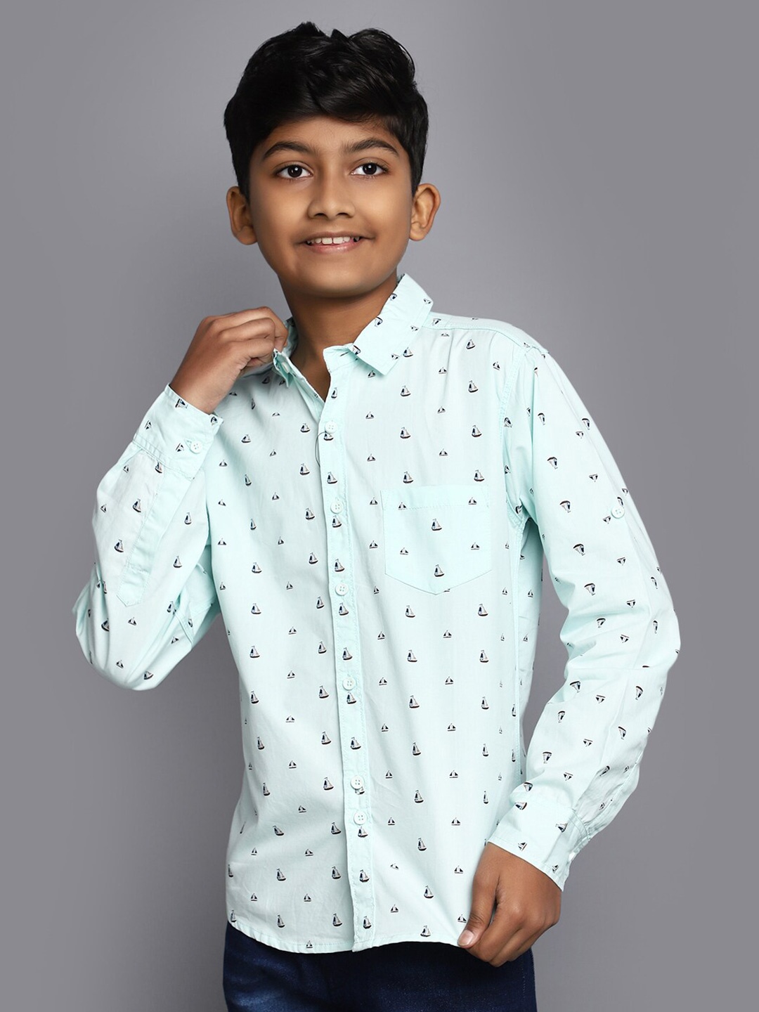 

V-Mart Boys Conversational Printed Cotton Casual Shirt, Green