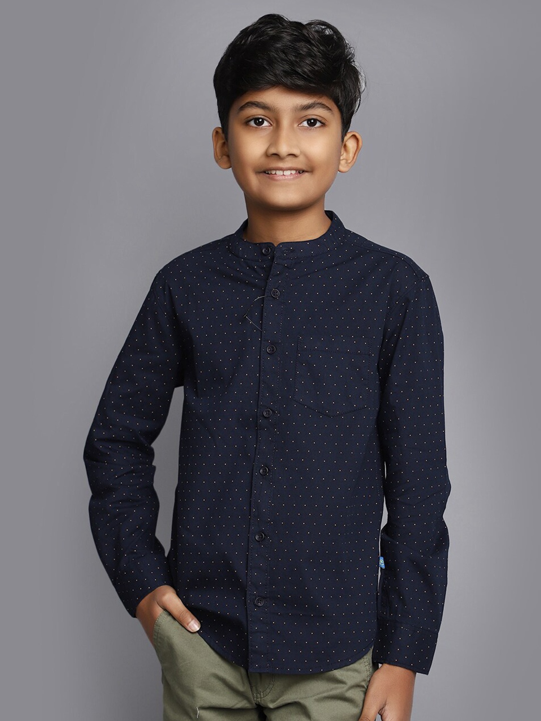 

V-Mart Boys Micro Ditsy Printed Band Collar Cotton Casual Shirt, Blue