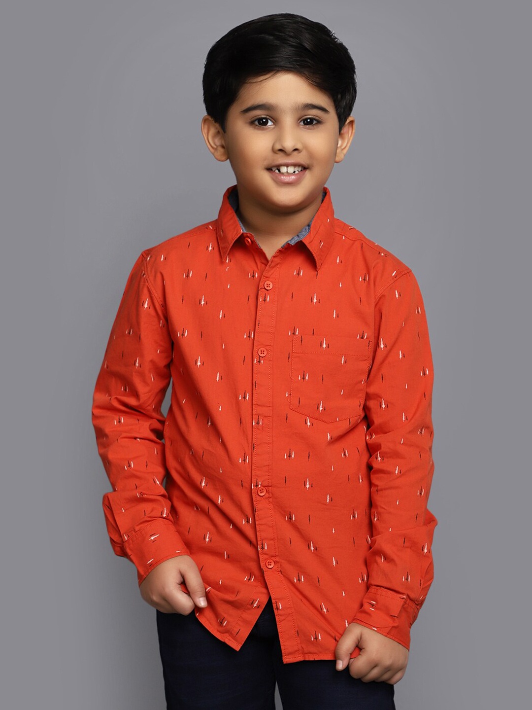 

V-Mart Boys Conversational Printed Cotton Casual Shirt, Rust