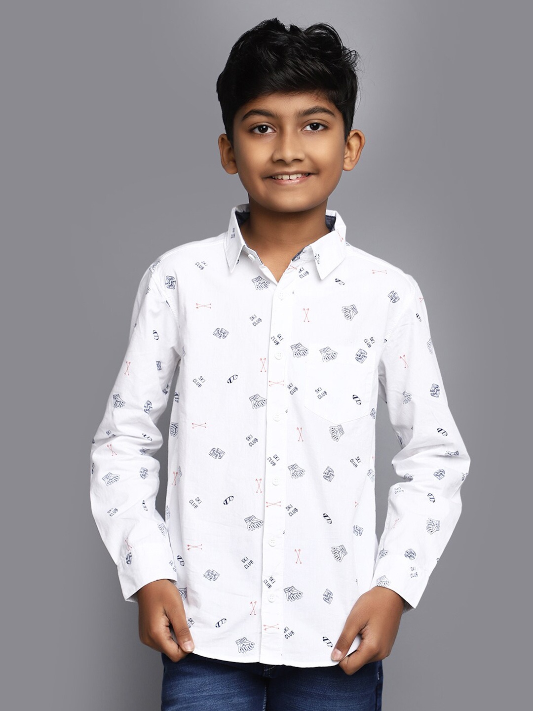 

V-Mart Boys Conversational Printed Regular Fit Opaque Cotton Casual Shirt, White