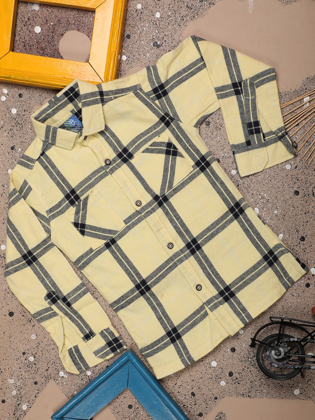 

V-Mart Boys Tartan Checked Regular Fit Opaque Cotton Casual Shirt, Yellow