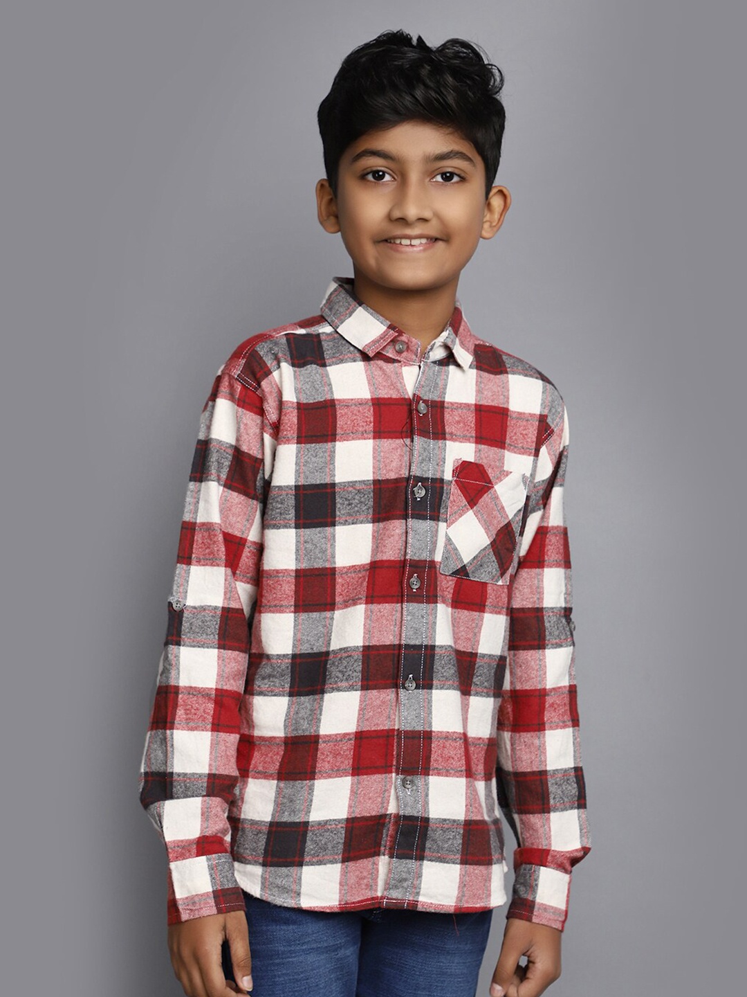 

V-Mart Boys Buffalo Checked Opaque Cotton Casual Shirt, Red