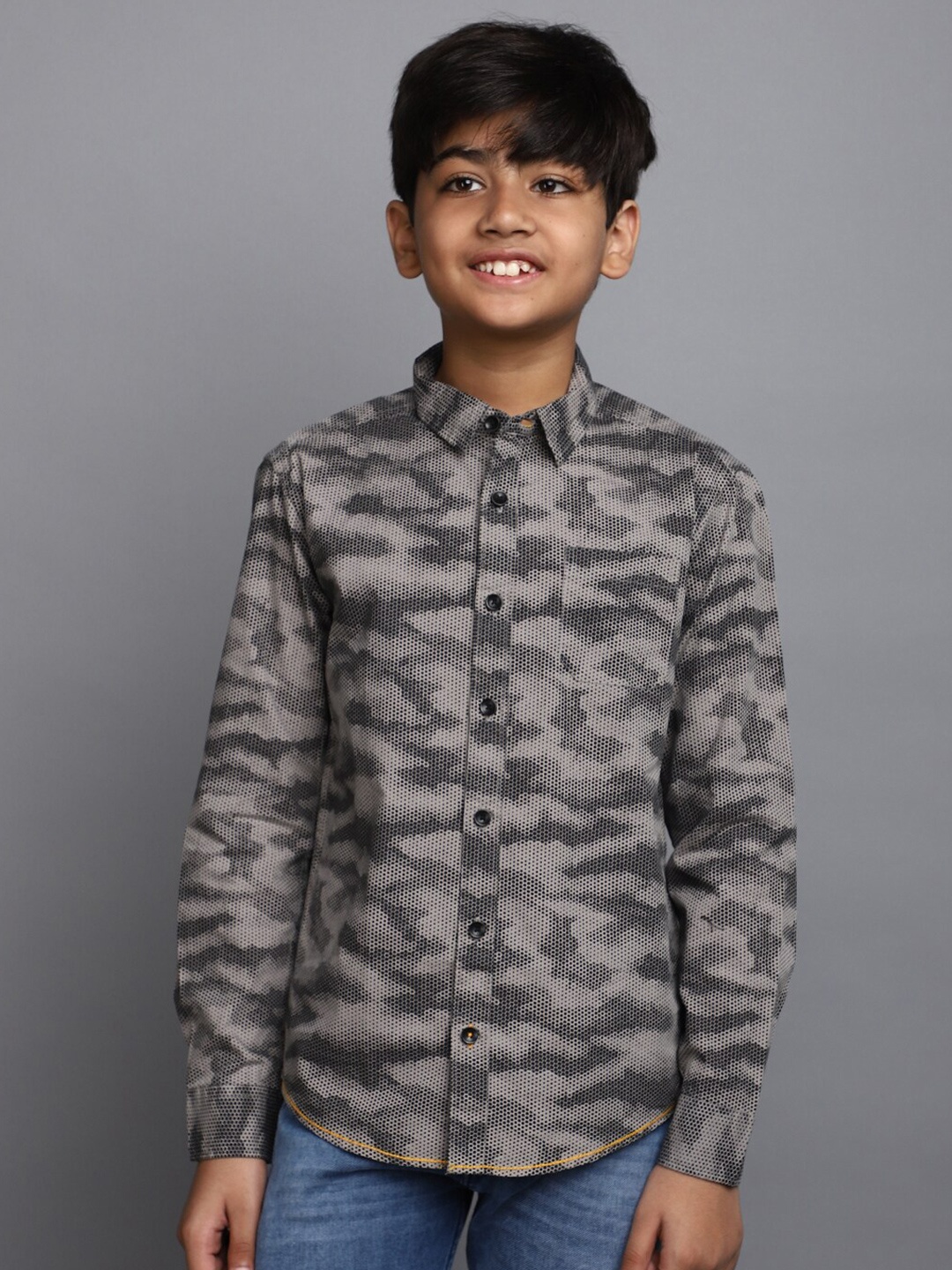 

V-Mart Boys Camouflage Printed Cotton Casual Shirt, Grey