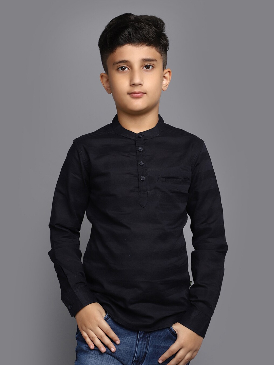

V-Mart Boys Band Collar Cotton Casual Shirt, Blue