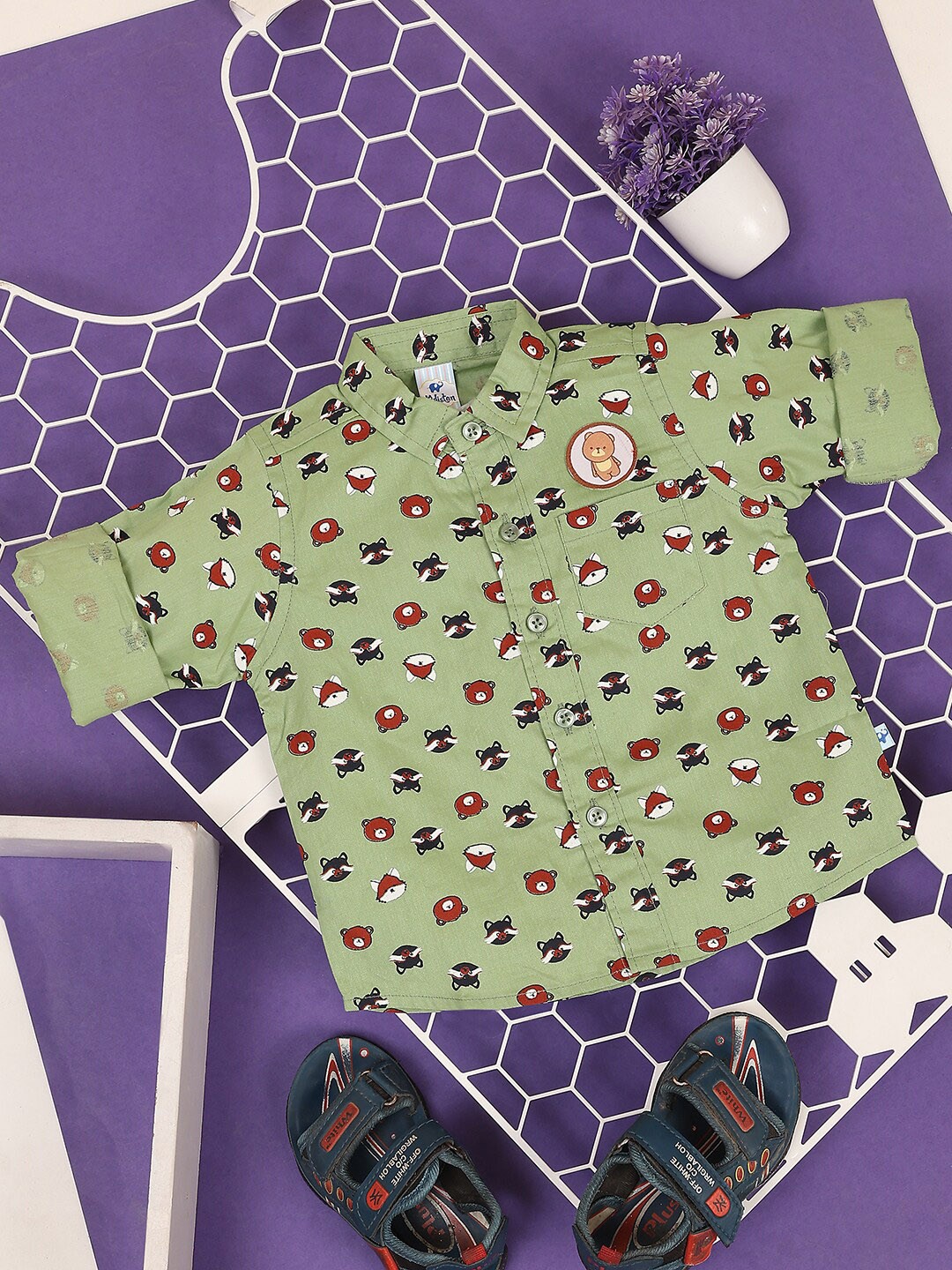 

V-Mart Kids Conversational Printed Cotton Casual Shirt, Green