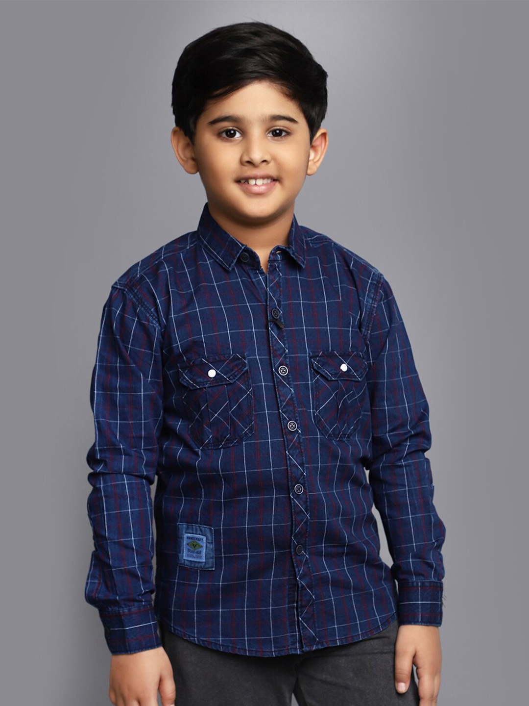 

V-Mart Boys Tartan Checked Twill Weave Cotton Casual Shirt, Blue