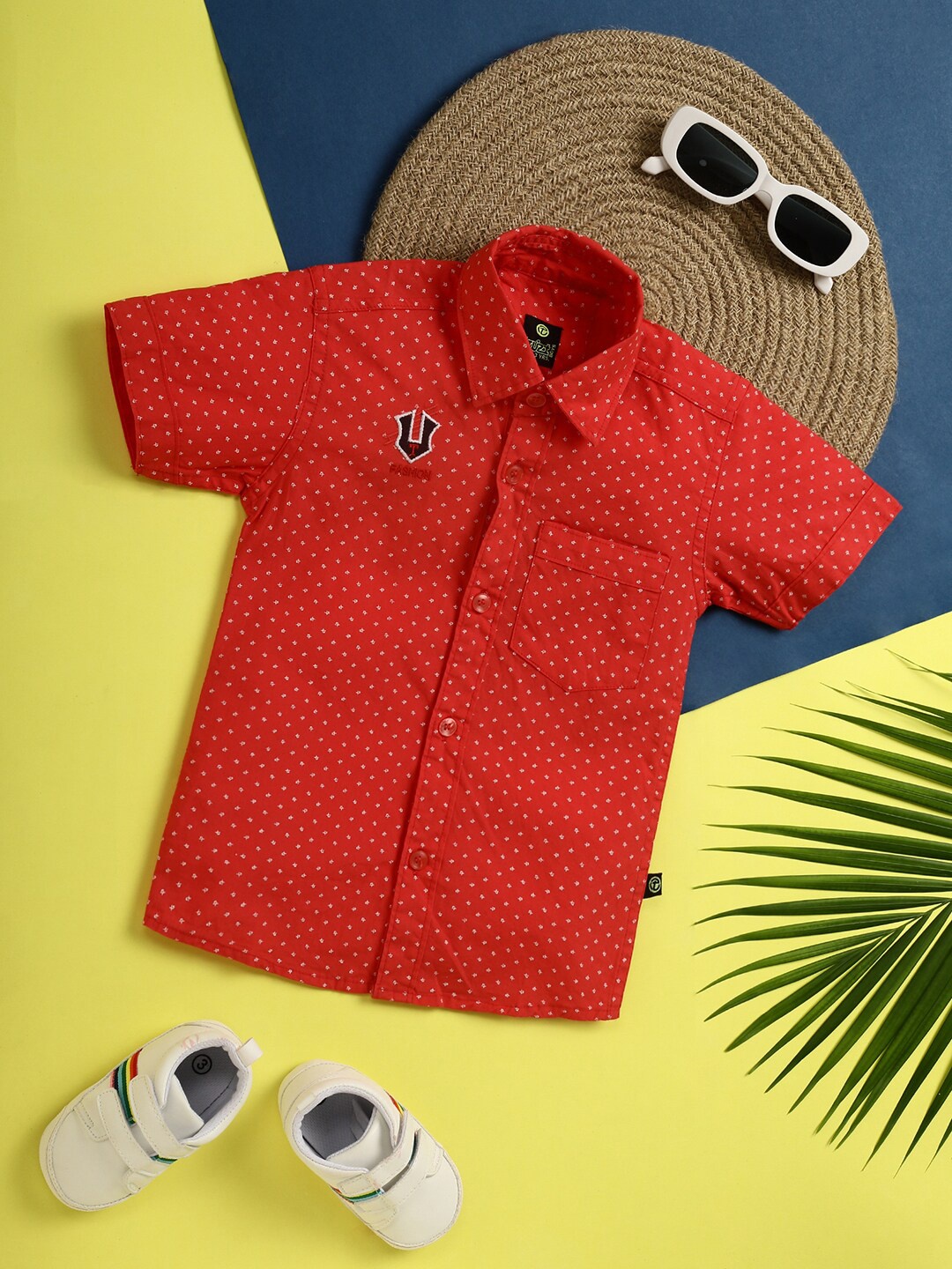

V-Mart Boys Micro Ditsy Printed Opaque Cotton Casual Shirt, Red