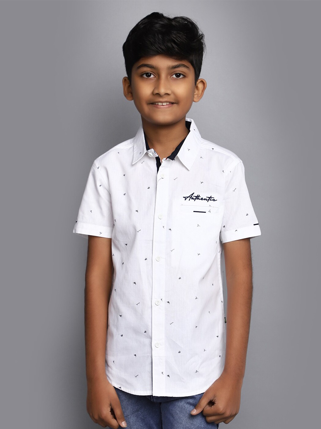 

V-Mart Boys Abstract Printed Spread Collar Cotton Casual Shirt, White
