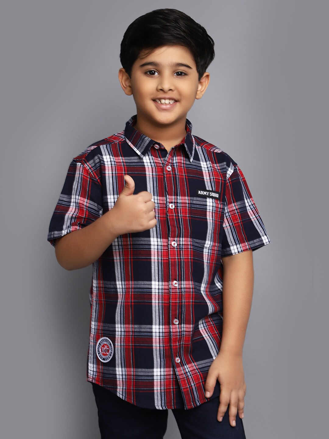 

V-Mart Boys Tartan Checked Spread Collar Cotton Casual Shirt, Maroon