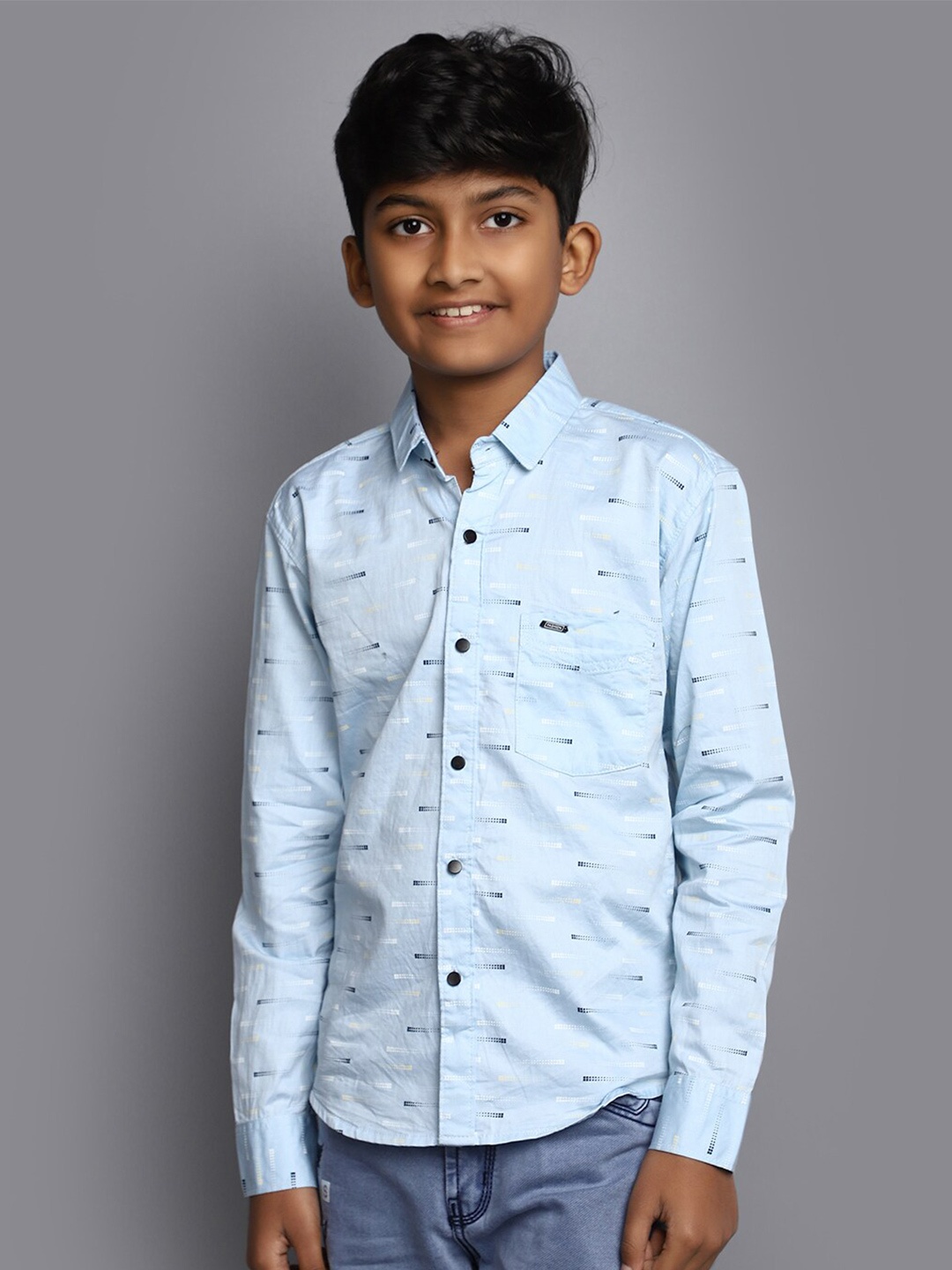 

V-Mart Boys Geometric Printed Satin Casual Shirt, Blue
