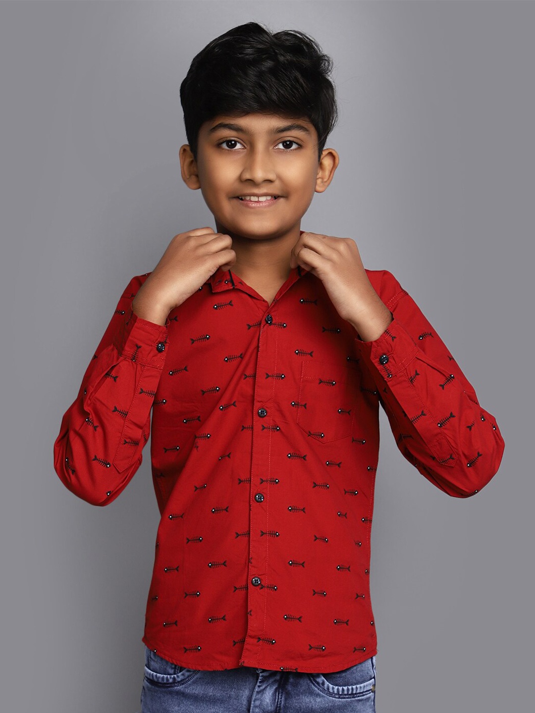 

V-Mart Boys Conversational Printed Cotton Casual Shirt, Maroon