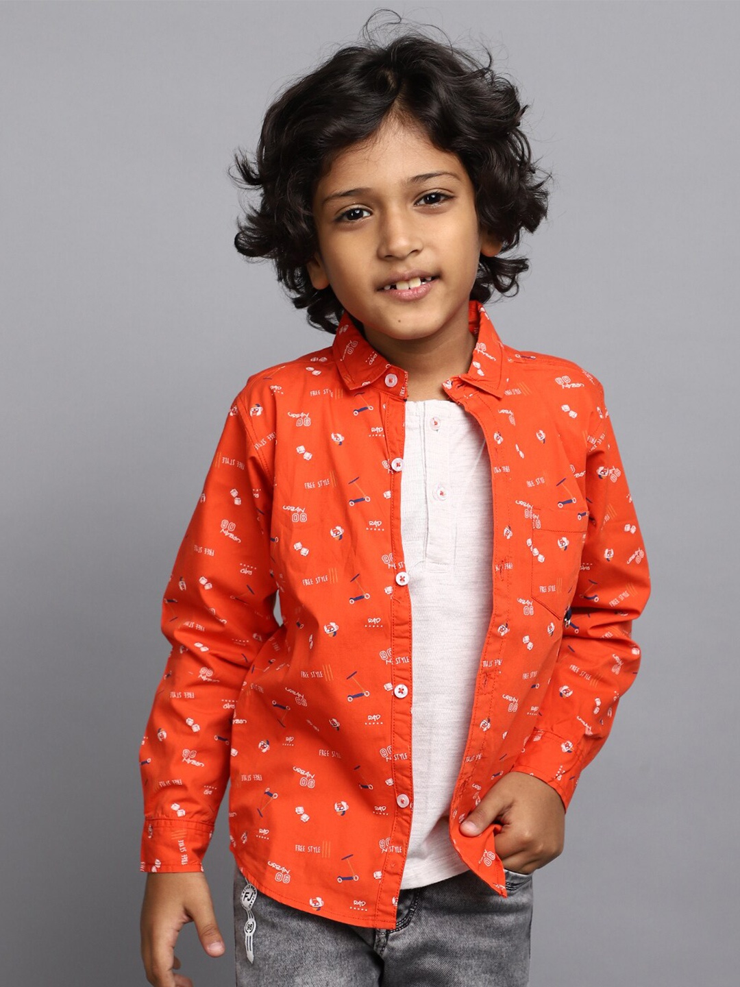 

V-Mart Boys Typography Printed Cotton Casual Shirt, Orange