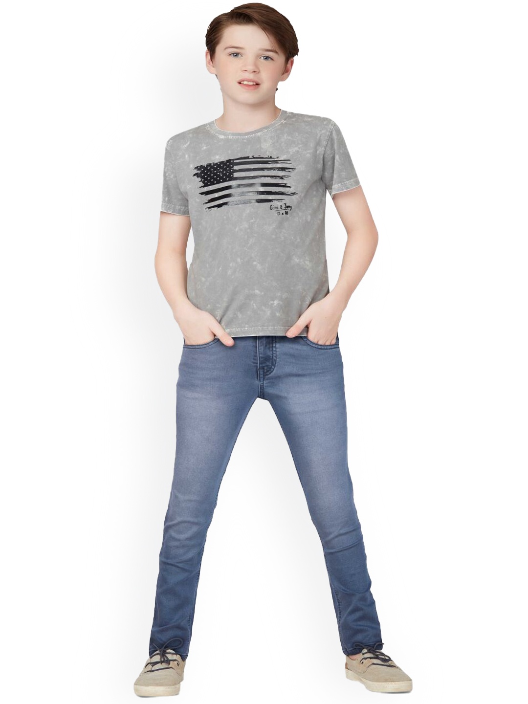 

Gini and Jony Boys Mid Rise Light Fade Cotton Jeans, Blue