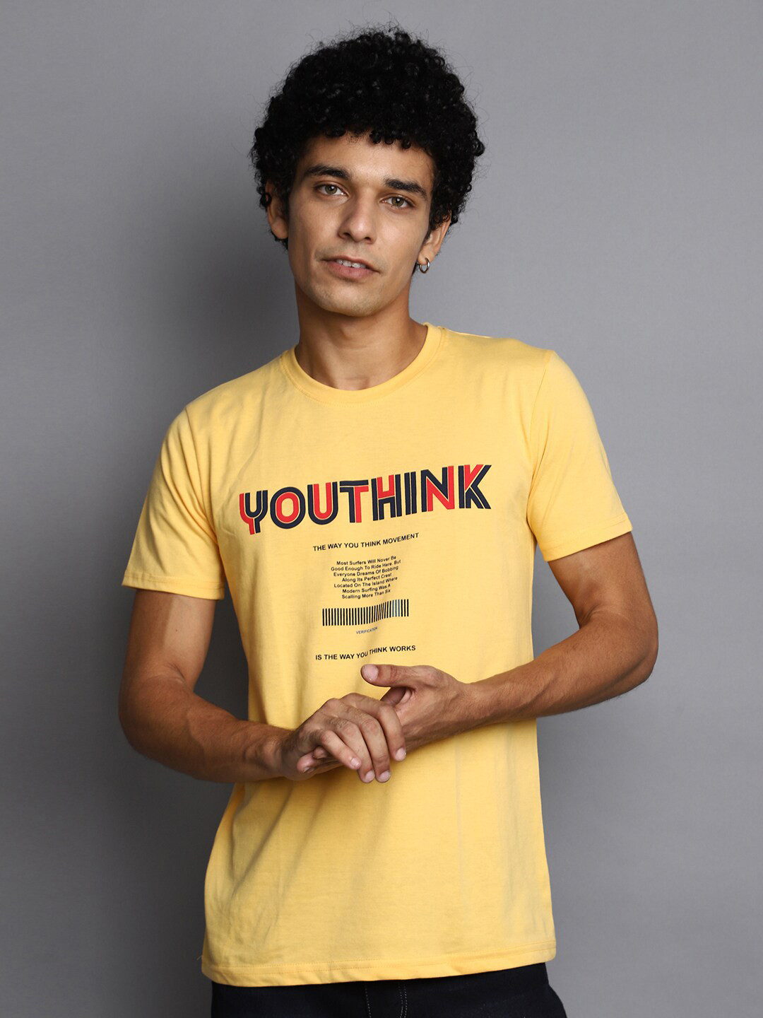 

V-Mart Typography Printed Cotton T-shirt, Yellow