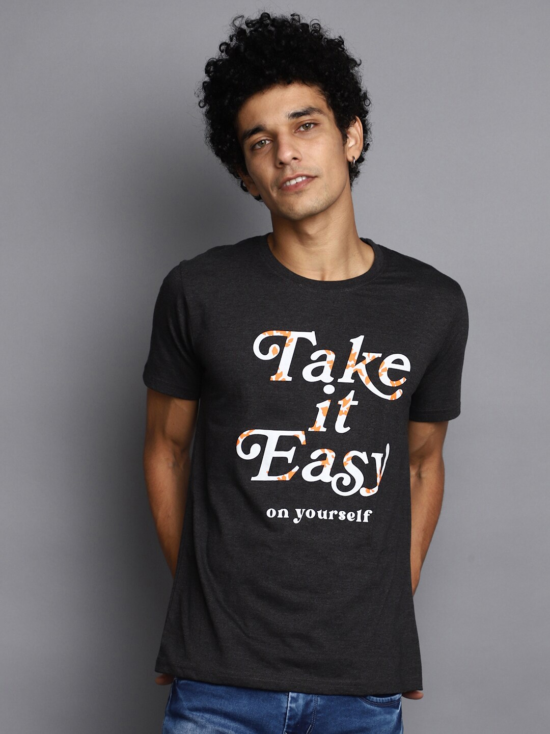 

V-Mart Typography Printed Cotton T-shirt, Brown