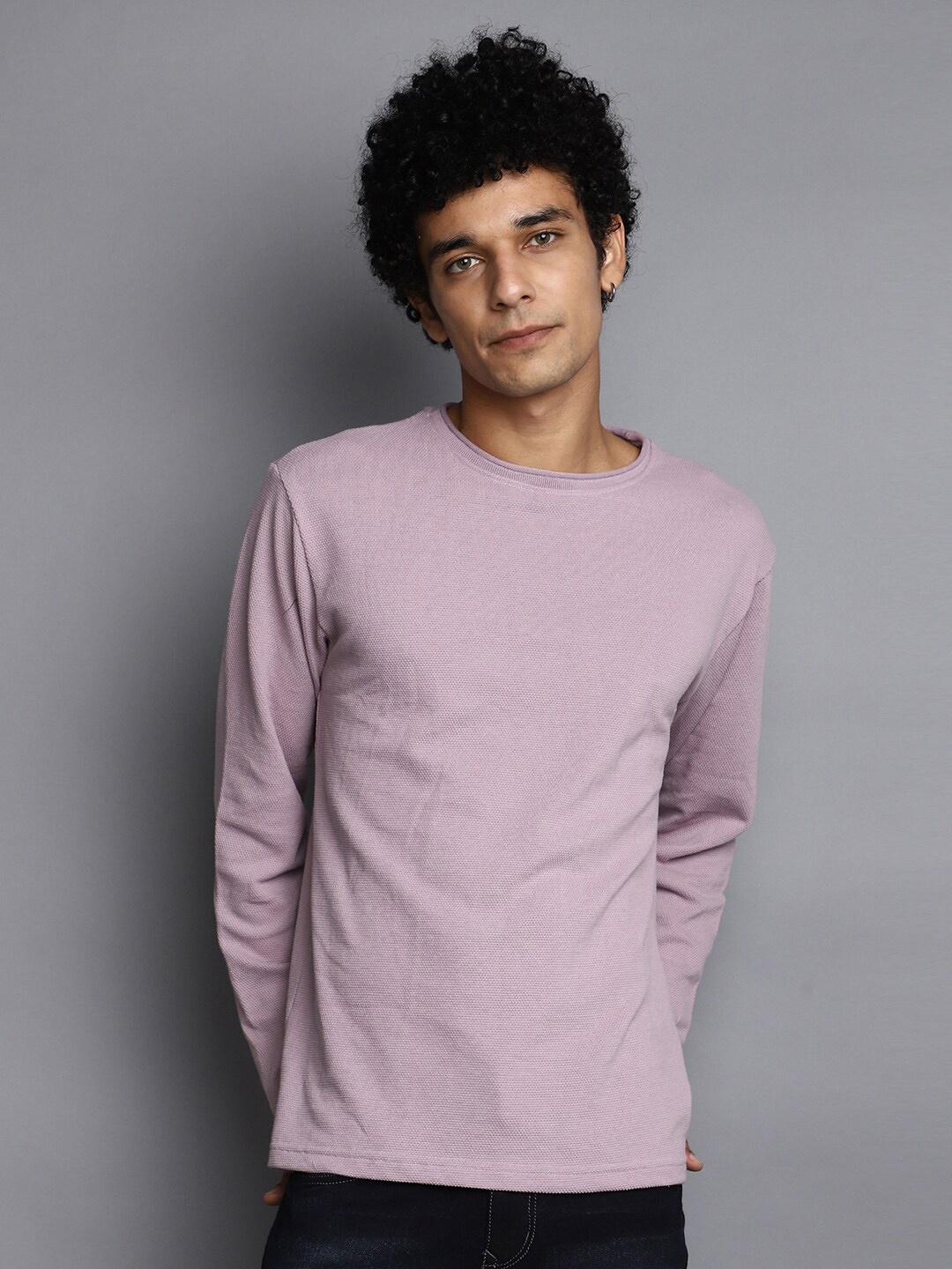 

V-Mart Self Design Cotton T-shirt, Mauve