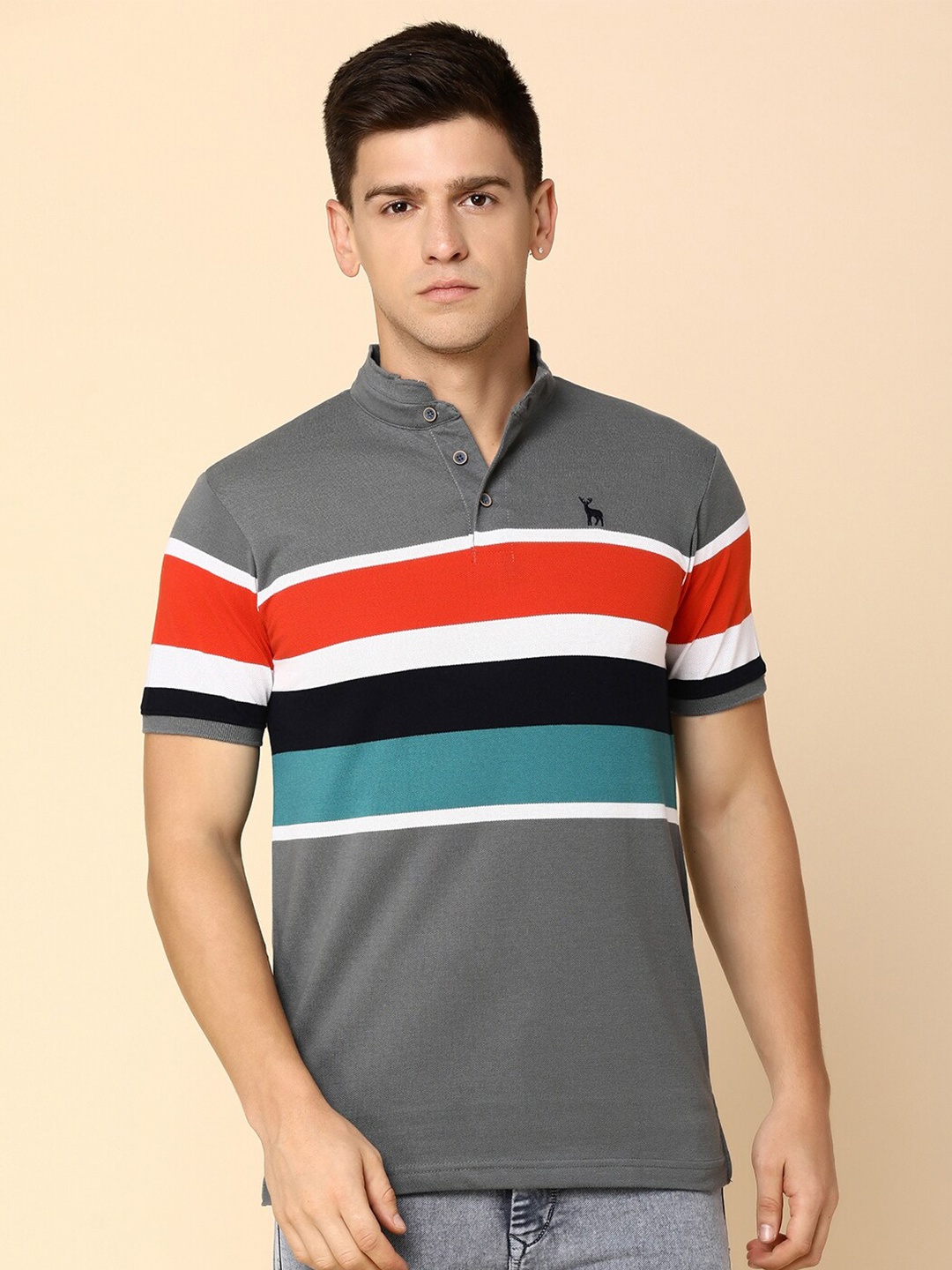 

V-Mart Striped Polo Collar T-shirt, Grey