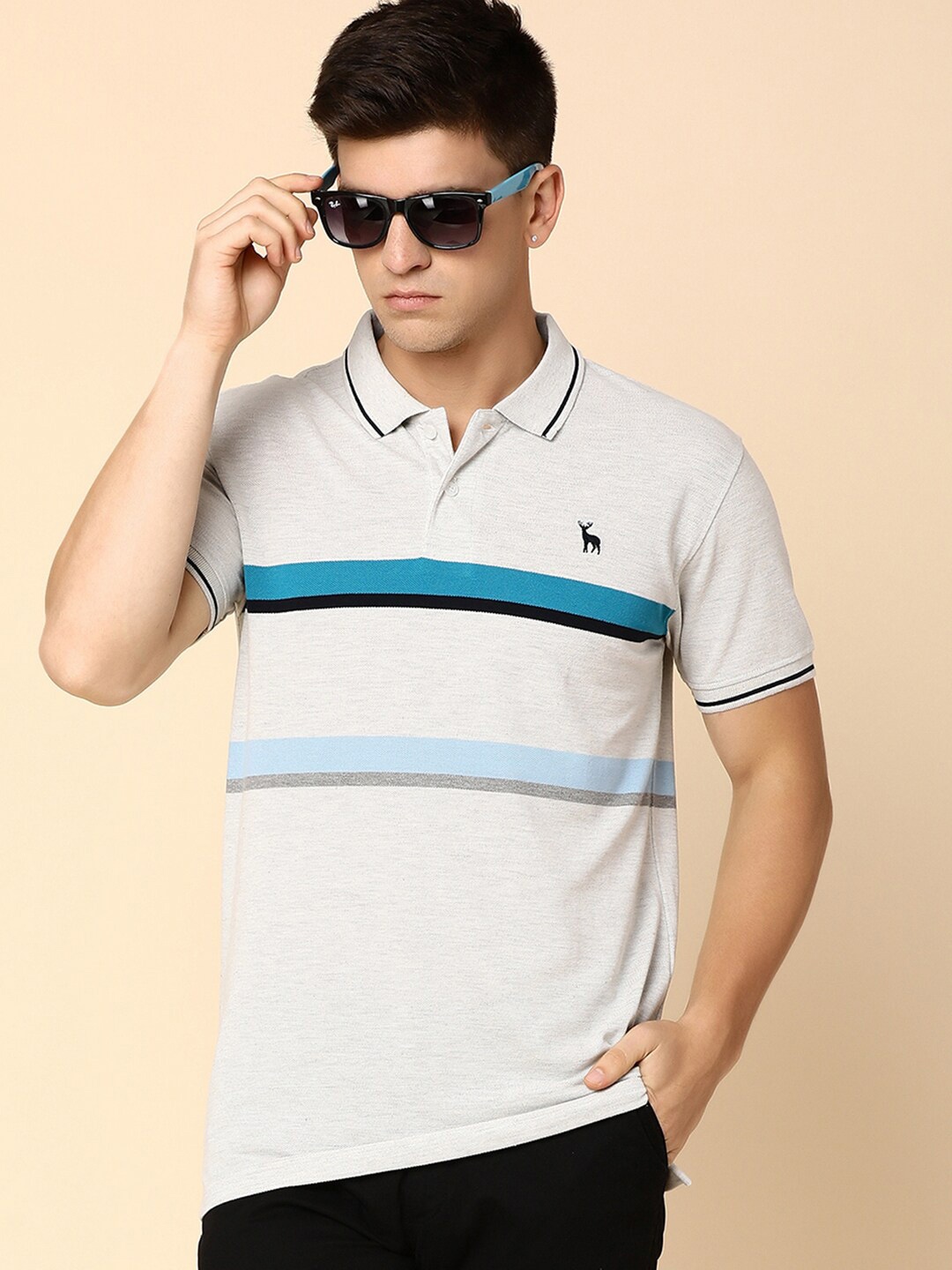 

V-Mart Striped Polo Collar Cotton Casual T-shirt, Grey