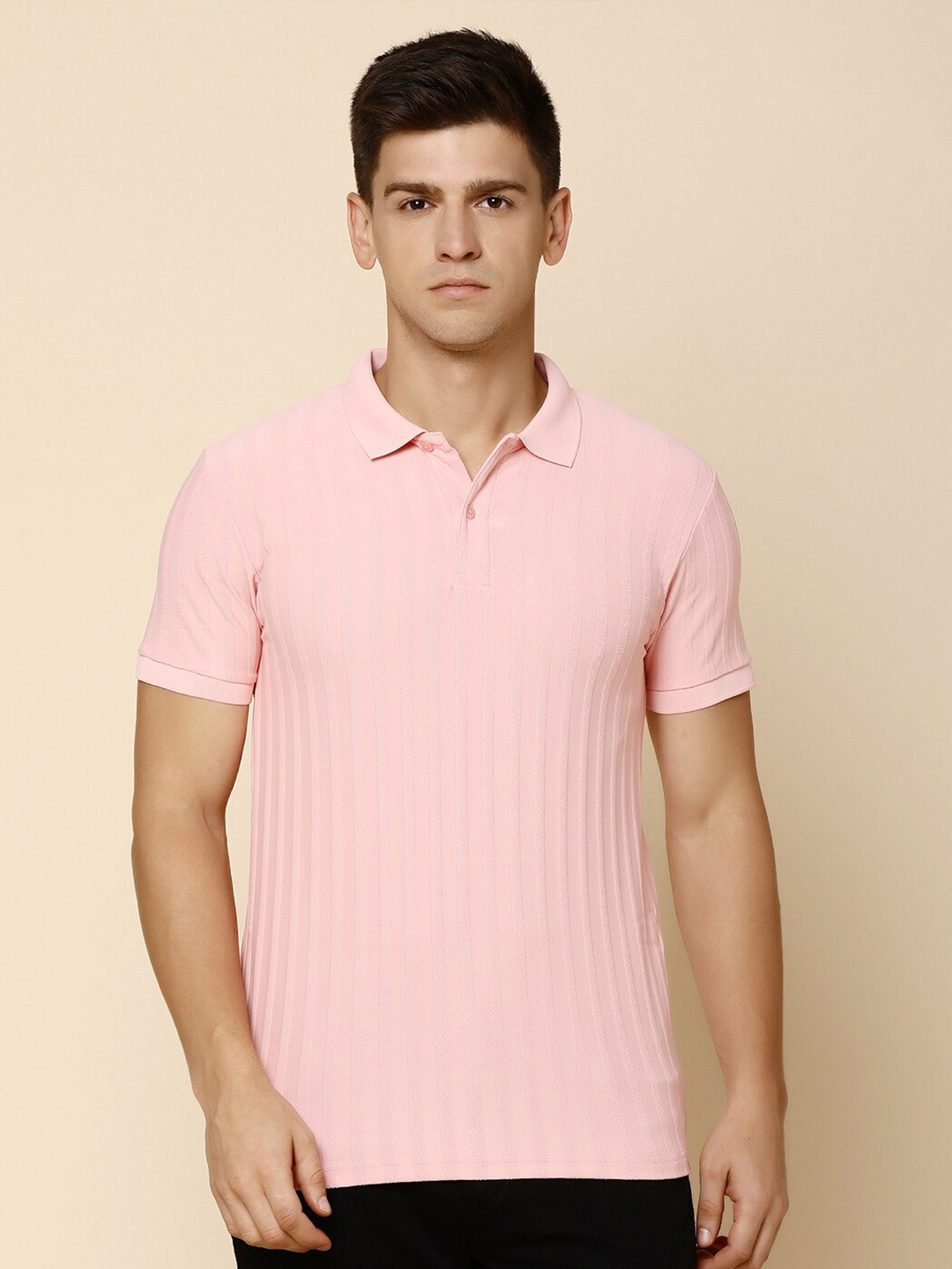 

V-Mart Self Design Polo Collar Slim Fit T-shirt, Pink
