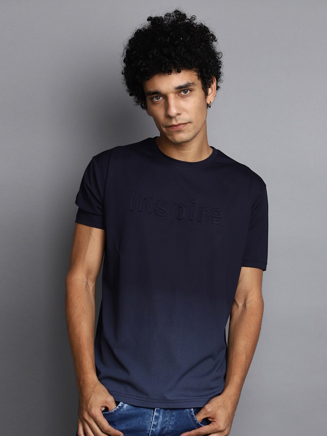 

V-Mart Typography Printed Cotton T-shirt, Navy blue