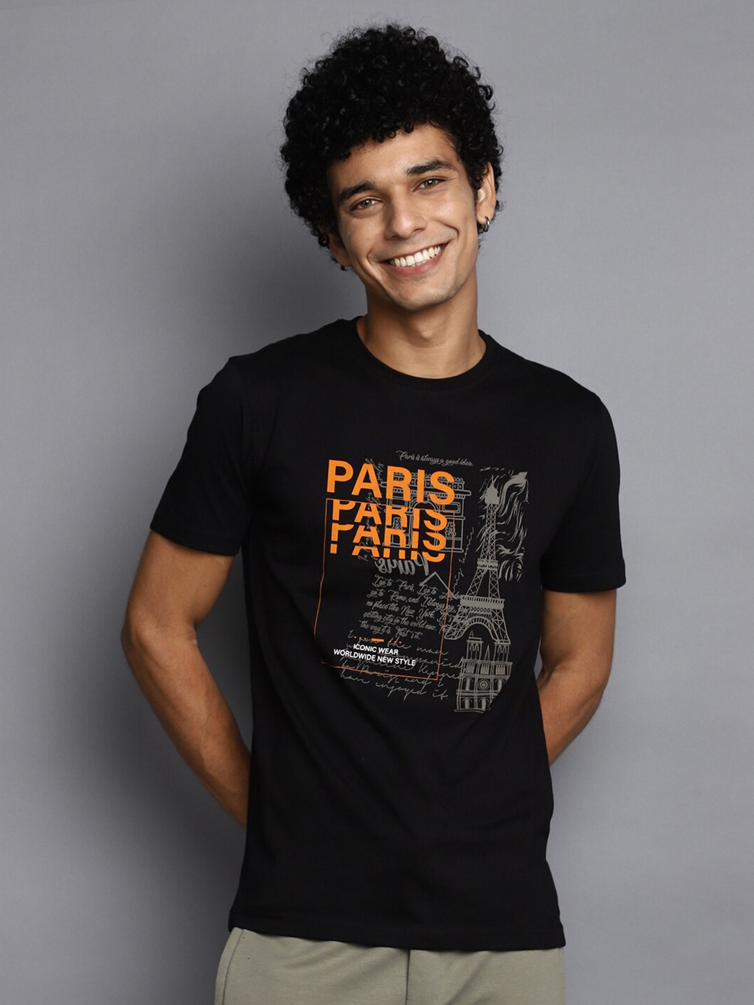 

V-Mart Typography Printed Cotton Slim Fit T-shirt, Black