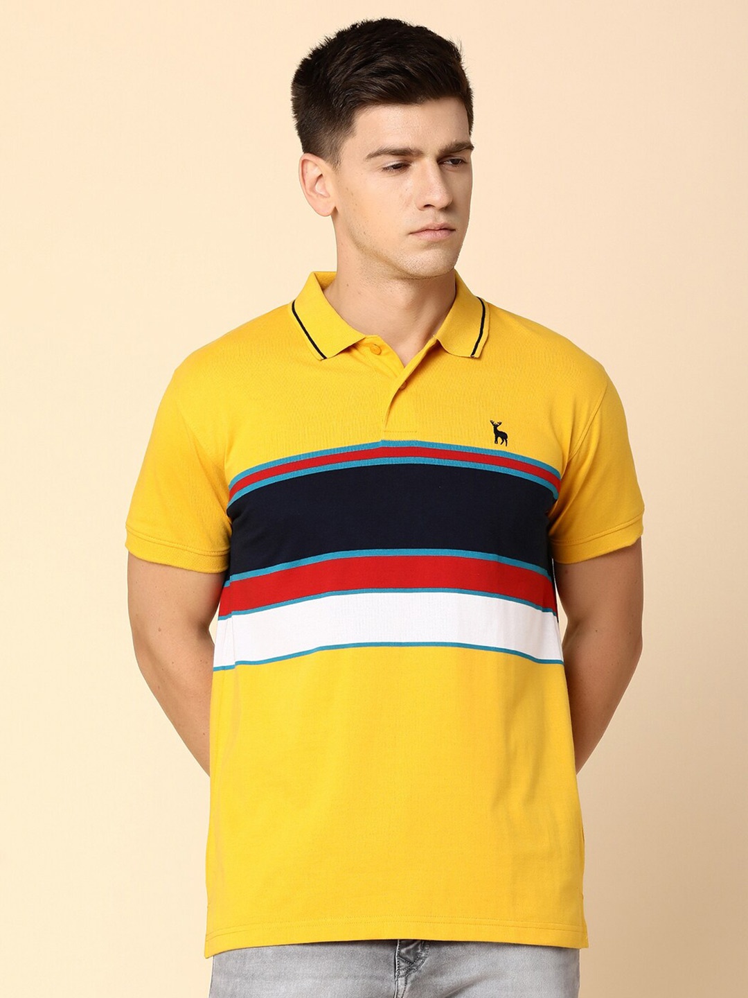 

V-Mart Striped Polo Collar Regular Fit T-shirt, Mustard