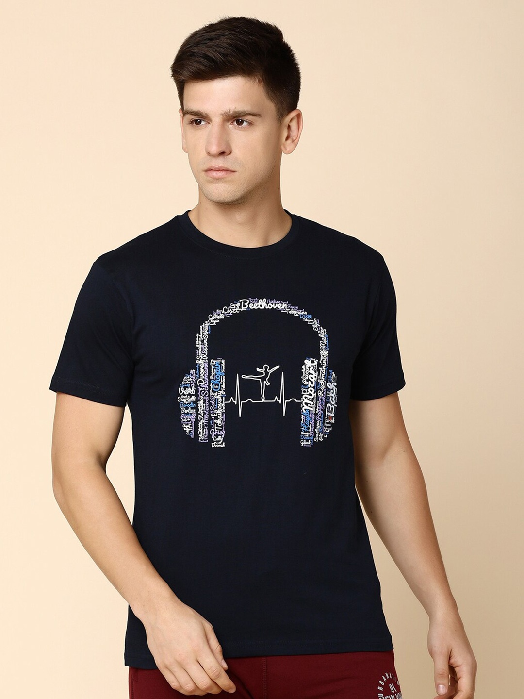 V-Mart Typography Printed Round Neck Cotton Slim Fit T-shirt, Blue