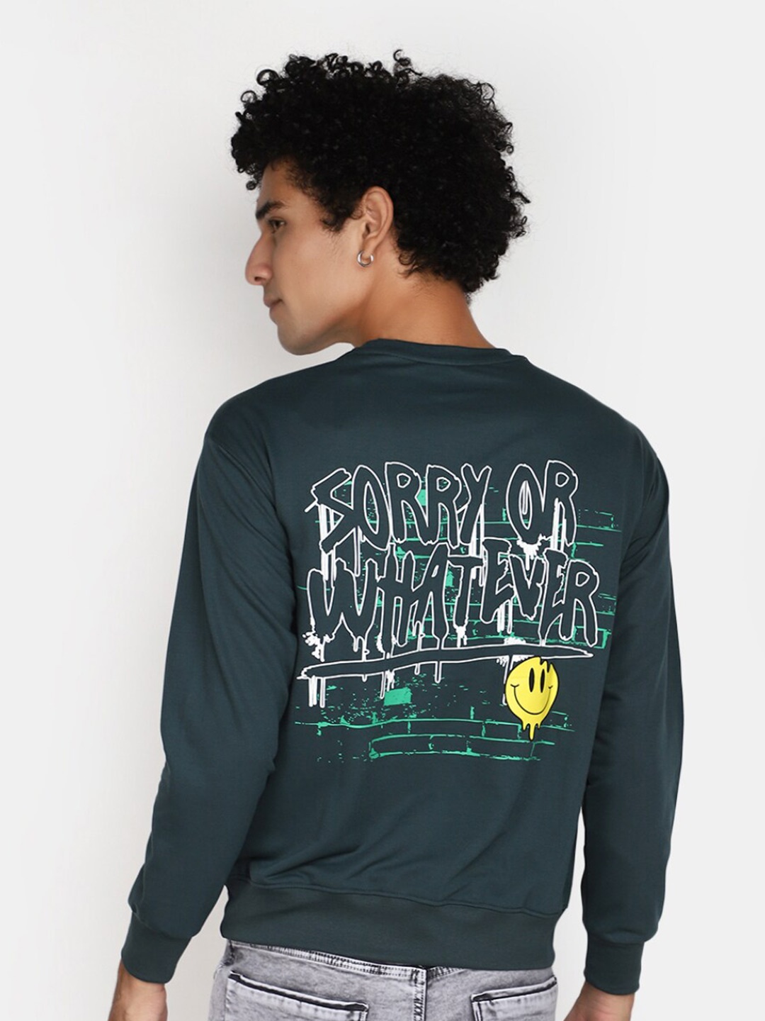 

V-Mart Typography Printed Drop-Shoulder Sleeves Cotton Regular T-shirt, Green
