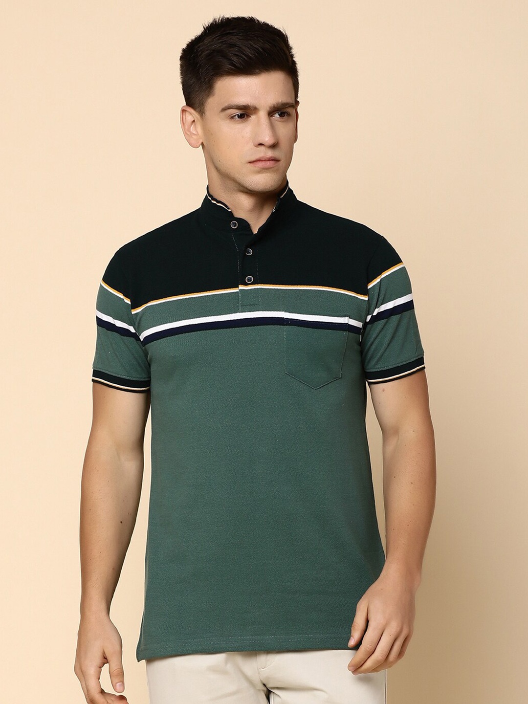 

V-Mart Striped Polo Collar T-shirt, Green