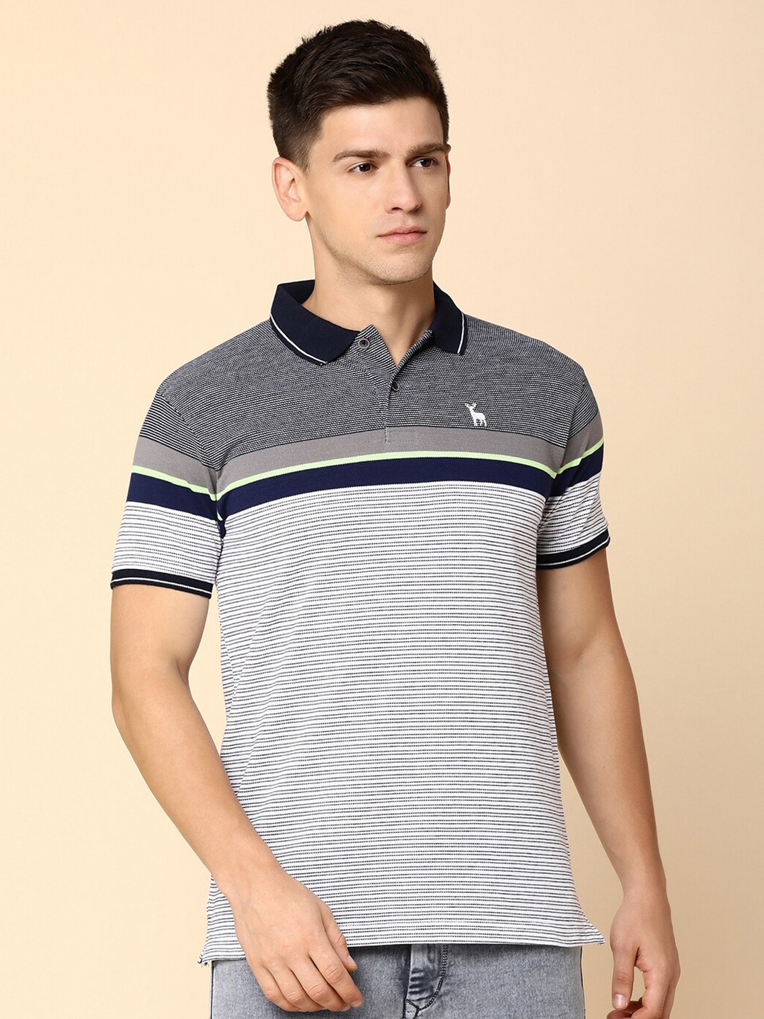

V-Mart Striped Polo Collar T-shirt, Navy blue