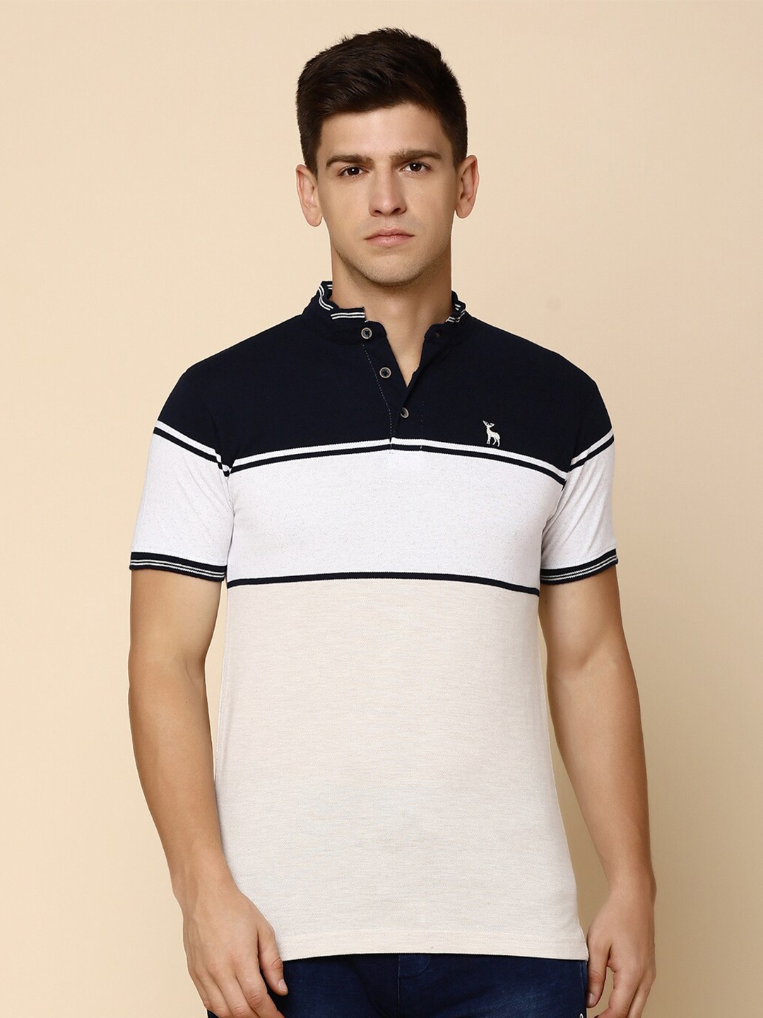 

V-Mart Colourblocked Polo Collar Cotton Regular T-shirt, Beige
