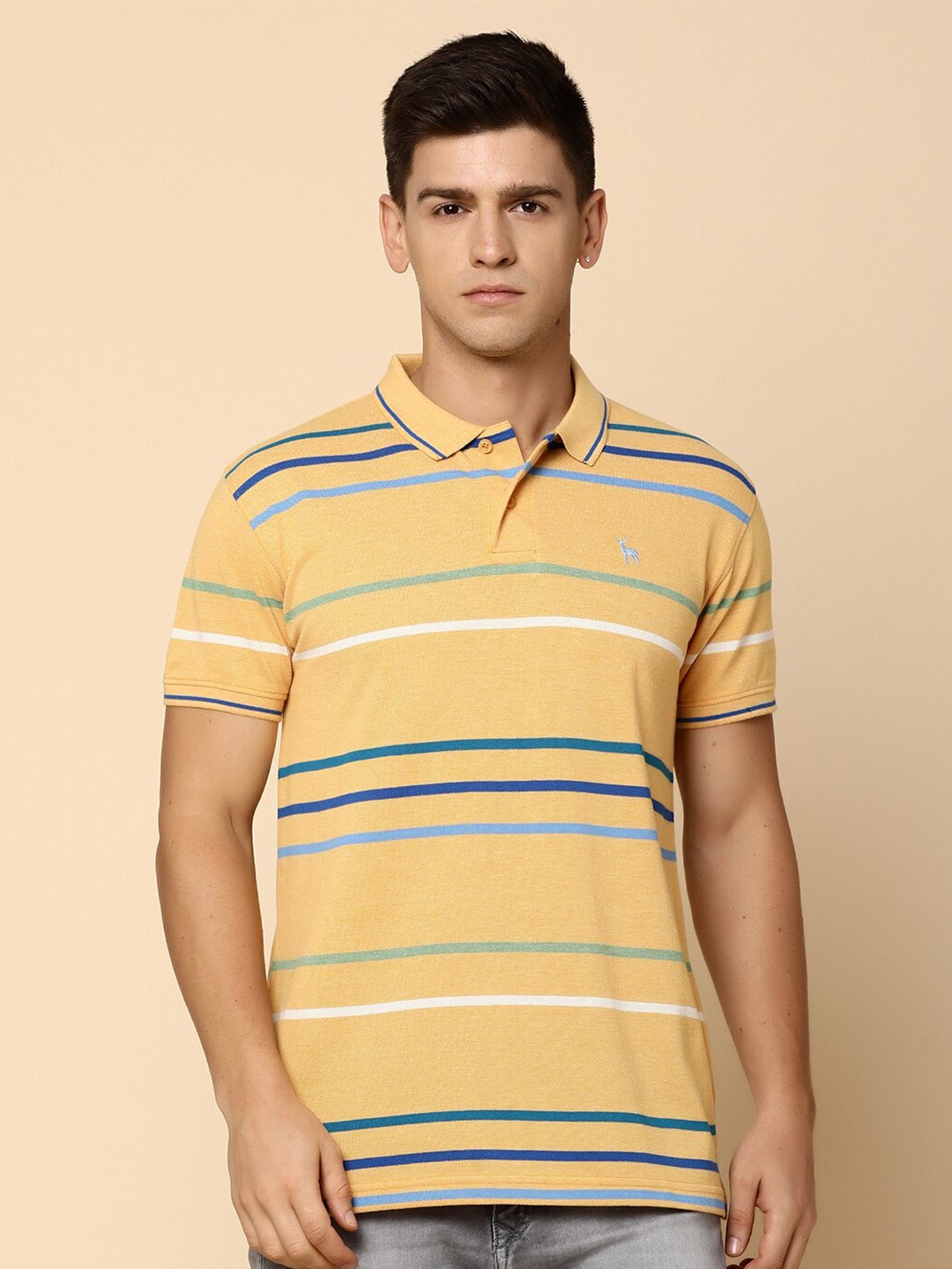 

V-Mart Striped Polo Collar Cotton Casual T-shirt, Mustard