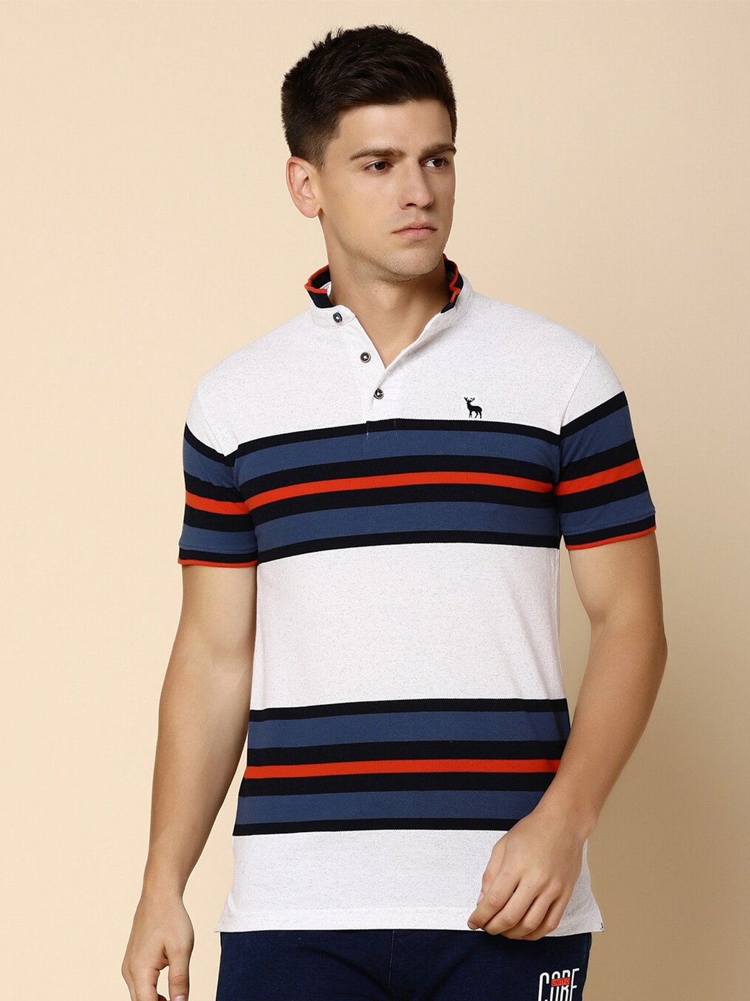 

V-Mart Striped Polo Collar T-shirt, White