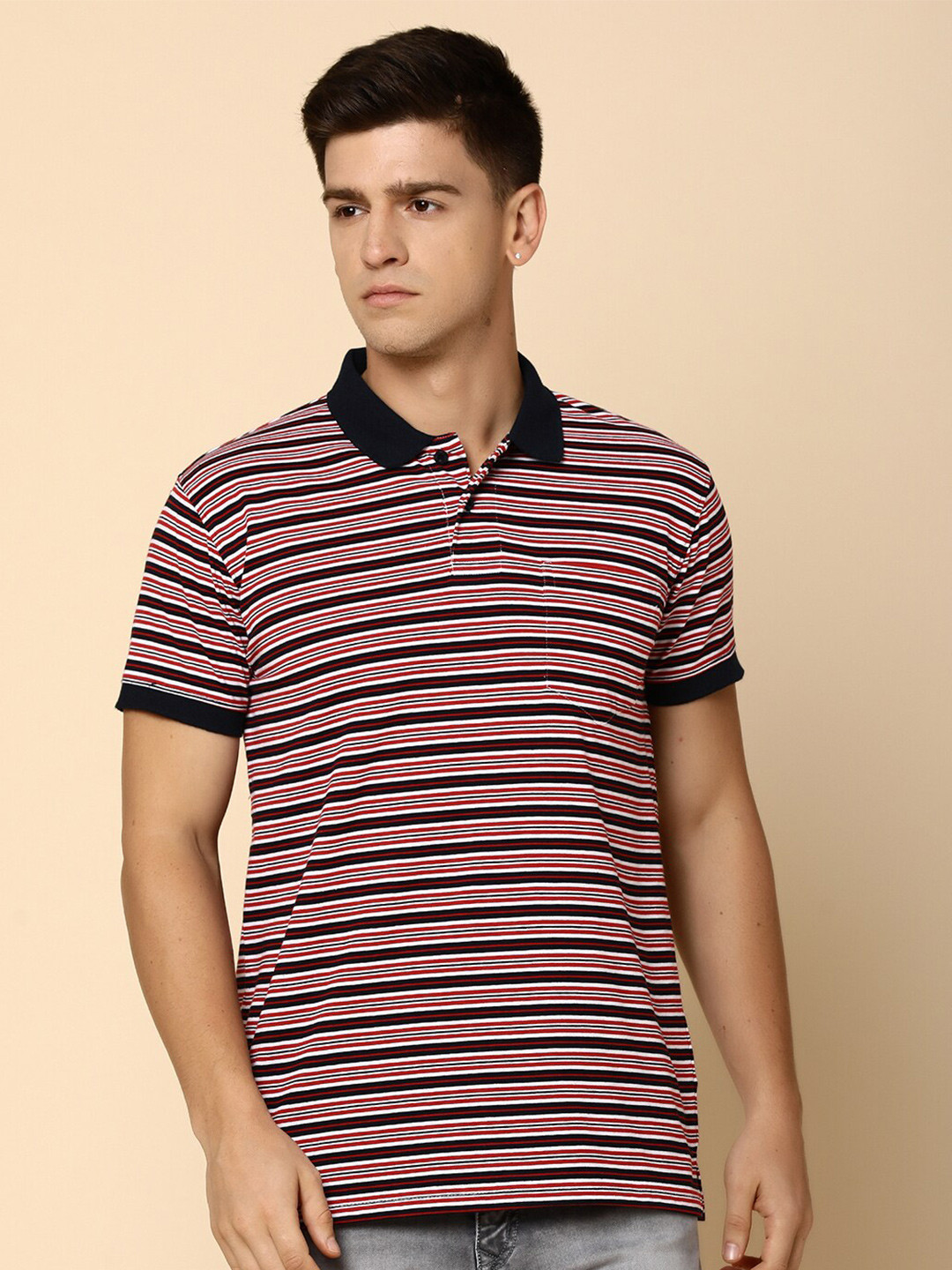 

V-Mart Striped Polo Collar T-shirt, Navy blue