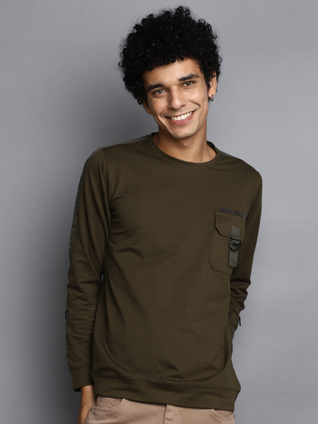 

V-Mart Round Neck Long Sleeves Cotton T-shirt, Green