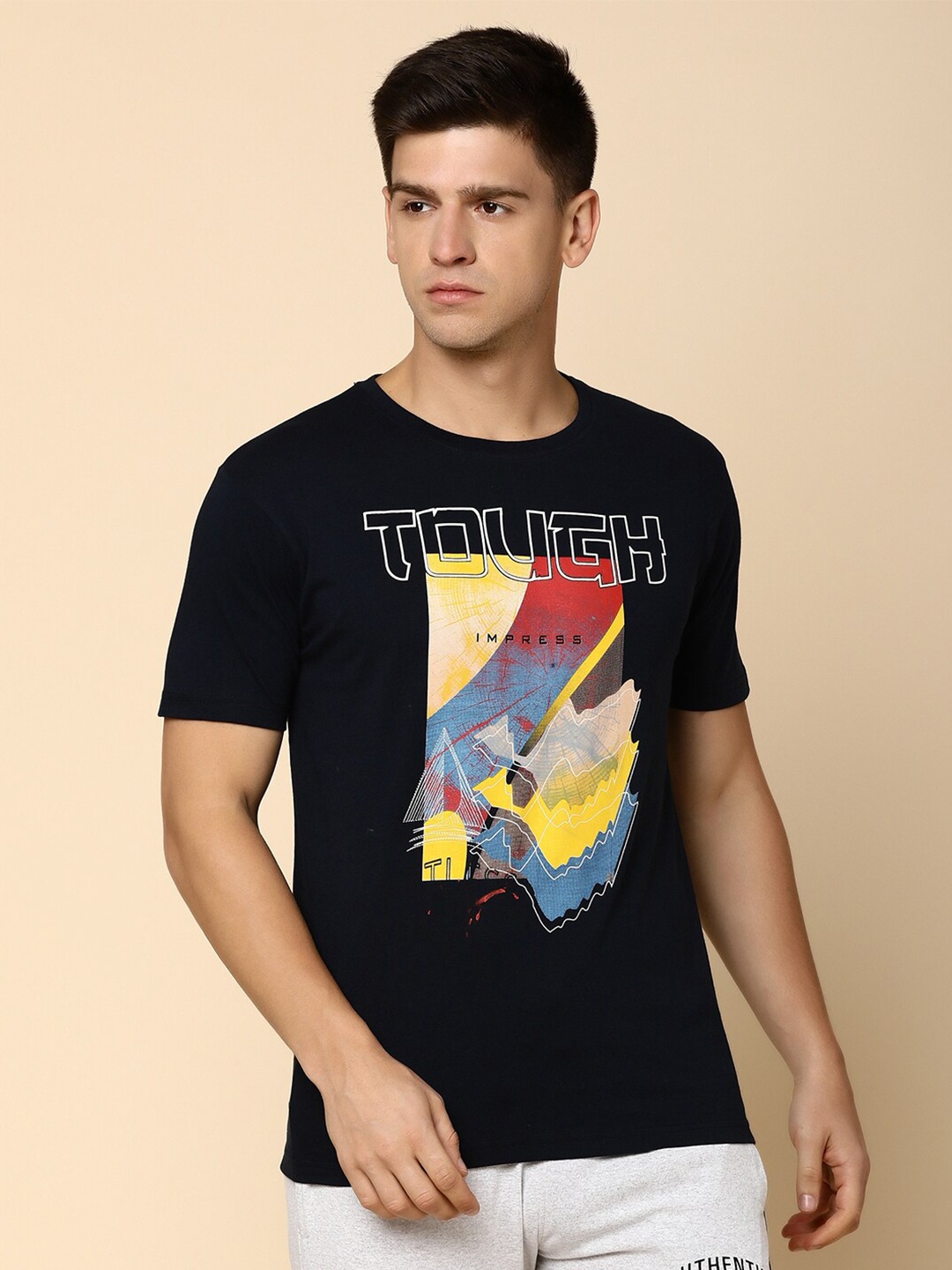 

V-Mart Typography Printed Cotton Slim Fit T-shirt, Blue