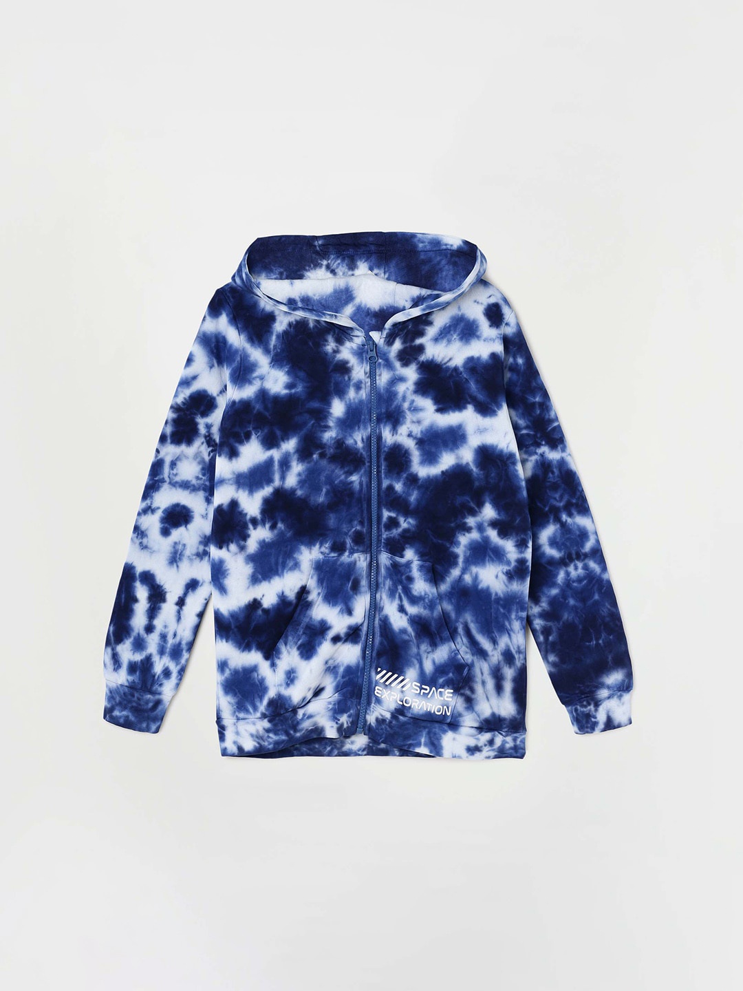 

Fame Forever by Lifestyle Boys Tie and Dyed Hooded Pure Cotton Front-Open Sweatshirt, Blue