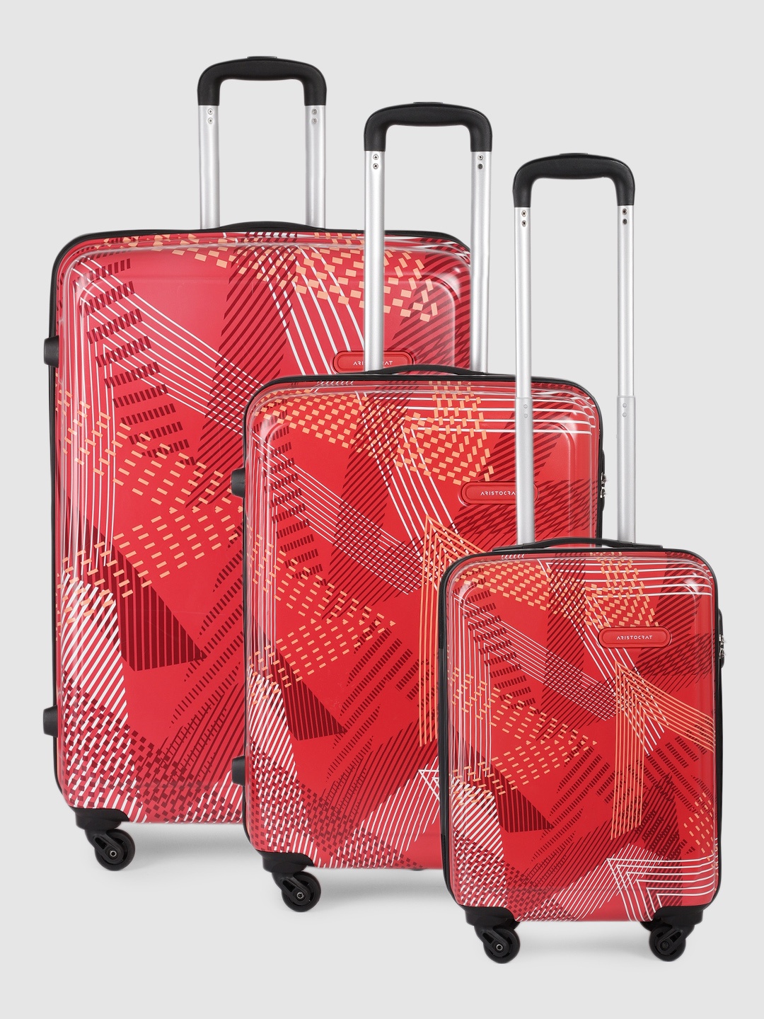 

Aristocrat Set of 3 Dual Edge Printed Trolley Suitcases, Red