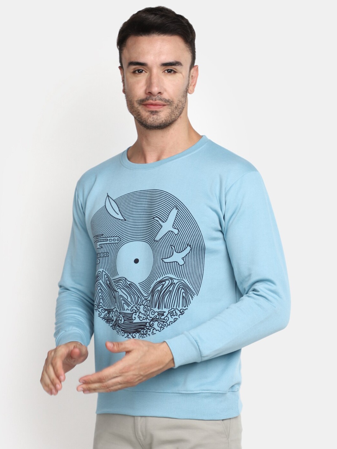 

V-Mart Graphic Printed Round Neck Long Sleeve Cotton Pullover Sweatshirt, Blue