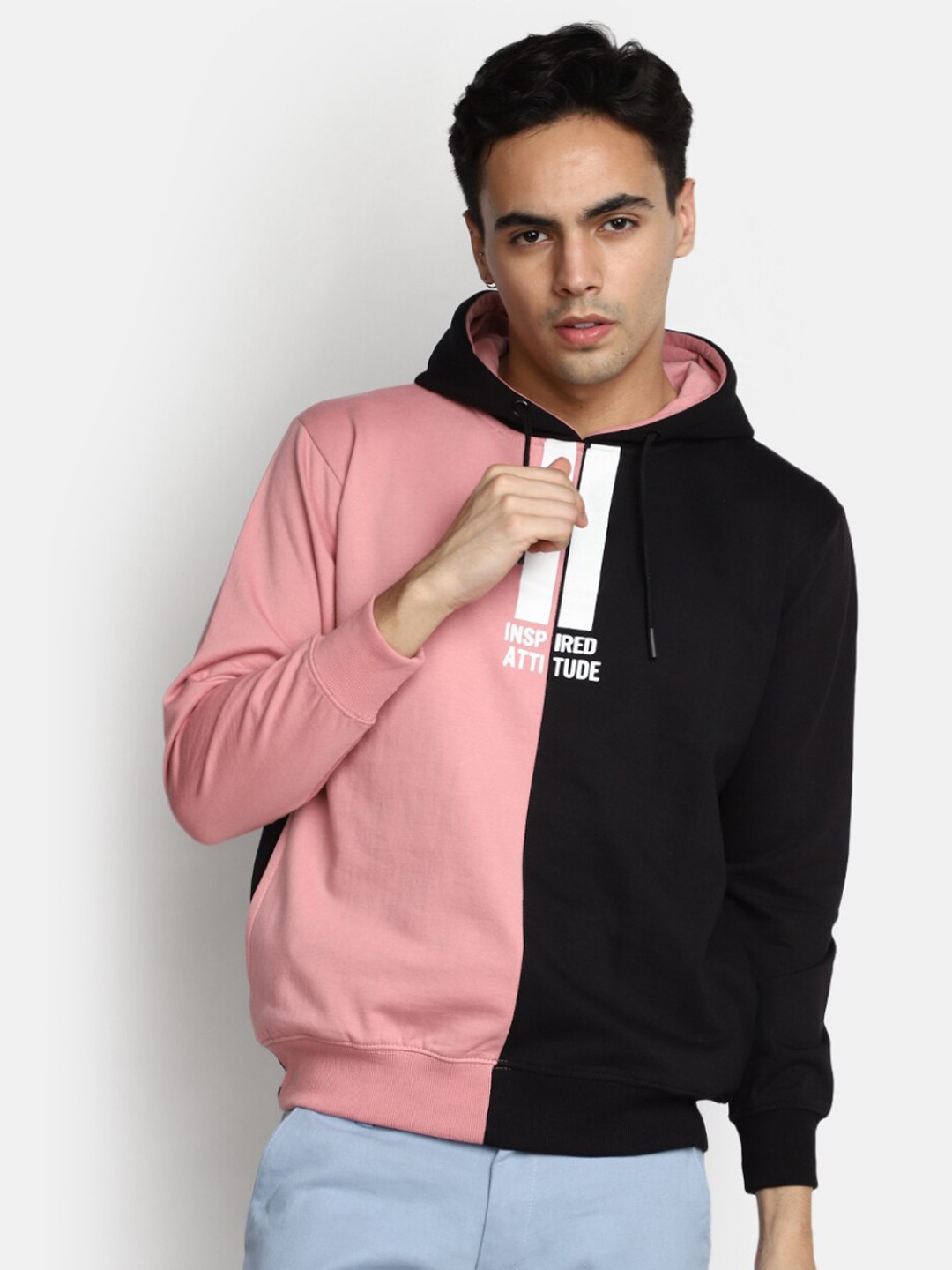 

V-Mart Colourblocked Hooded Cotton Pullover, Black